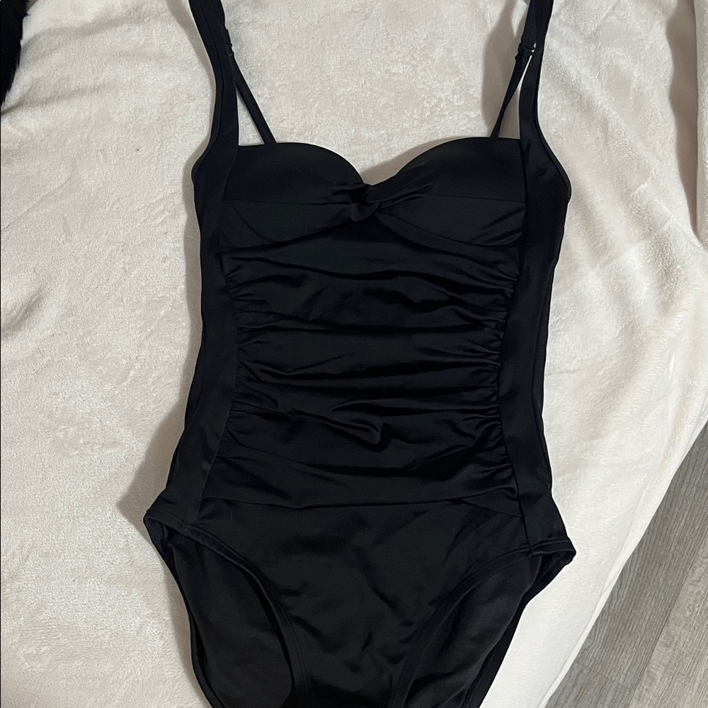 Classic Black Ruched Women’s One-Piece Swimsuit